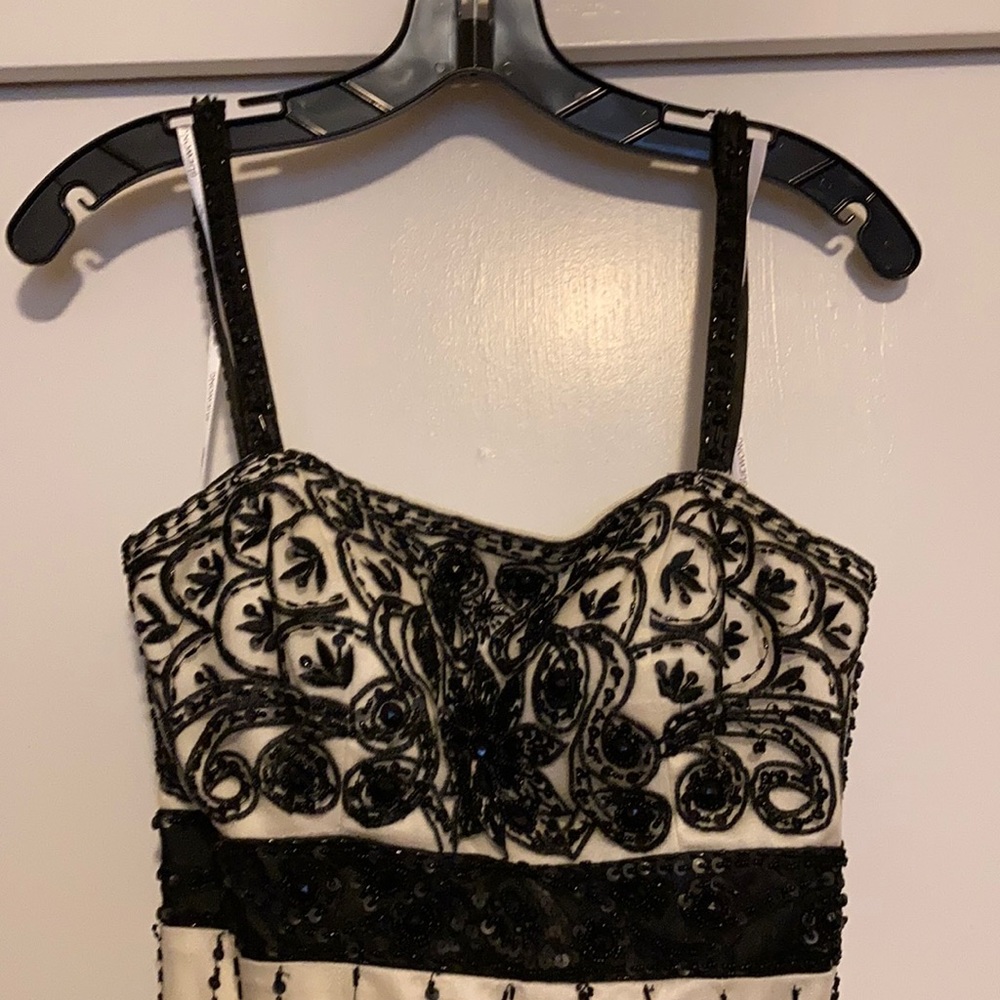 Sue Wong black and white beaded cocktail dress